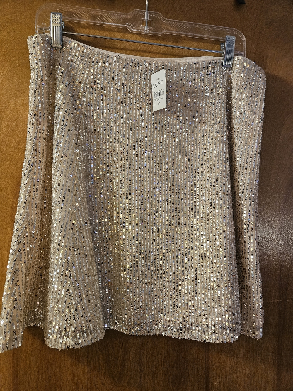 LOFT Champagne Sequin A-Line Skirt